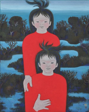 真作 田代正子 日本画「娘」画寸 34cm×46cm 神奈川県出身 日展会友